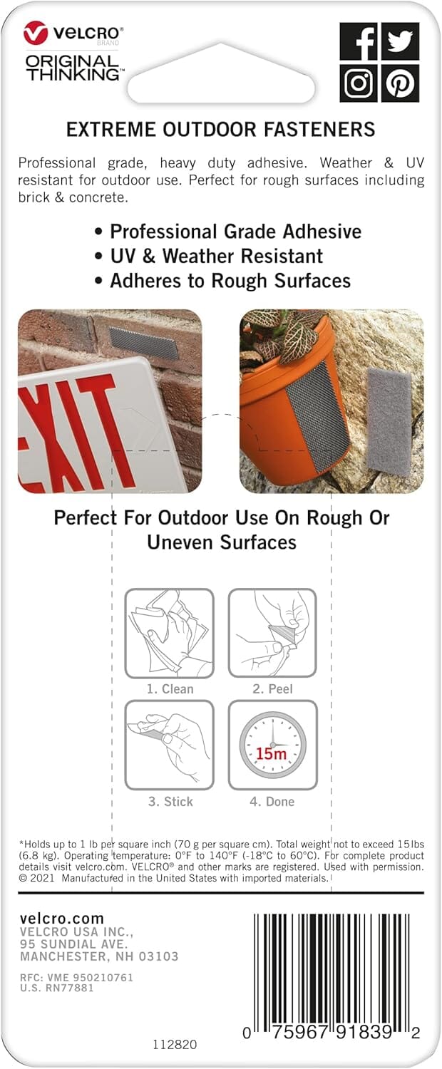 VELCRO® Brand Extreme Outdoor Strips 50mm x 100mm x 2 sets