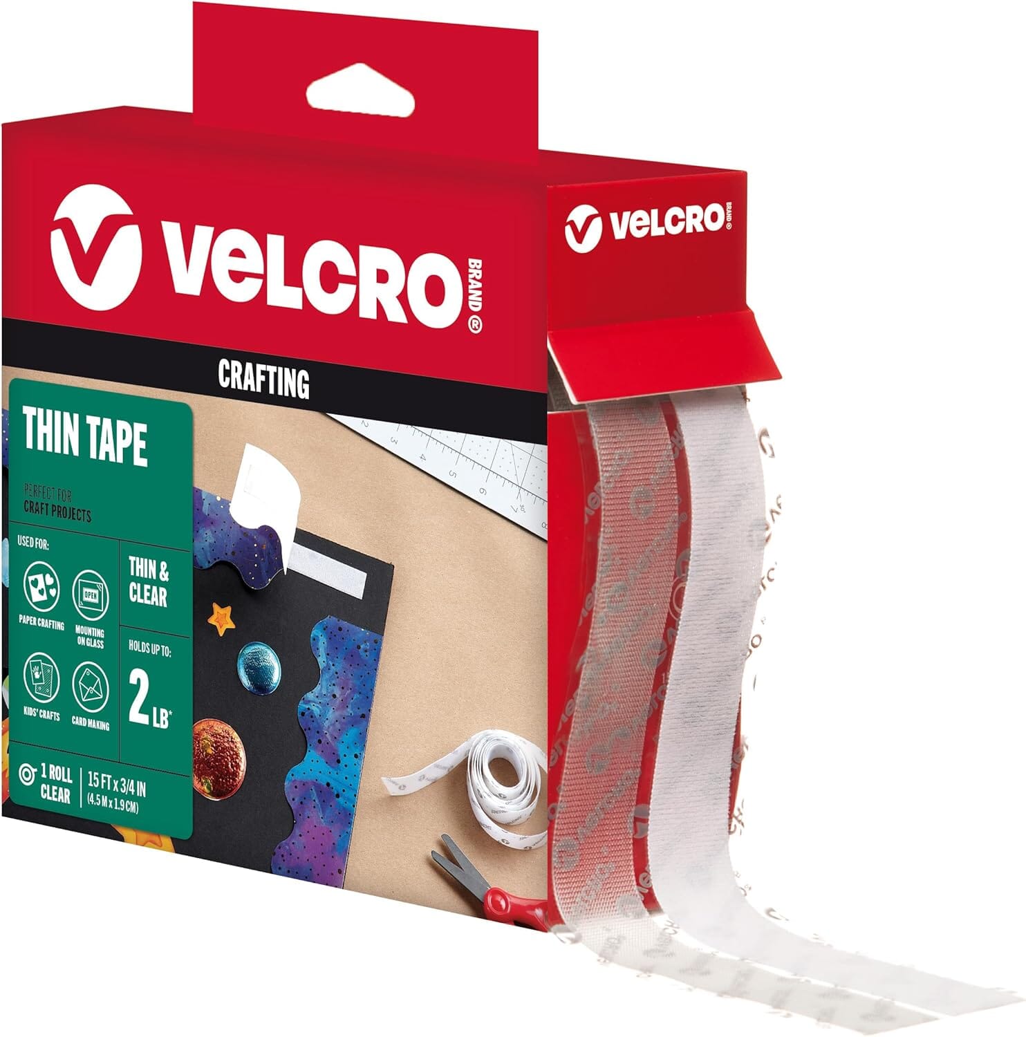 VELCRO® Brand Thin Clear Fastener Roll, 19mm x 4.5 m