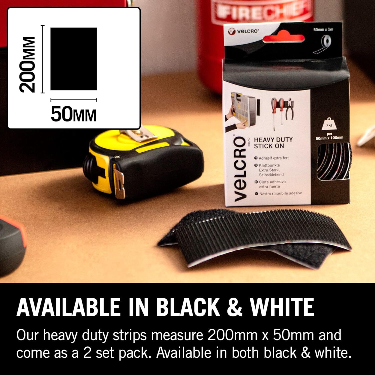 VELCRO® Brand Heavy Duty Stick On Strips 50mm x 100mm x 8 sets