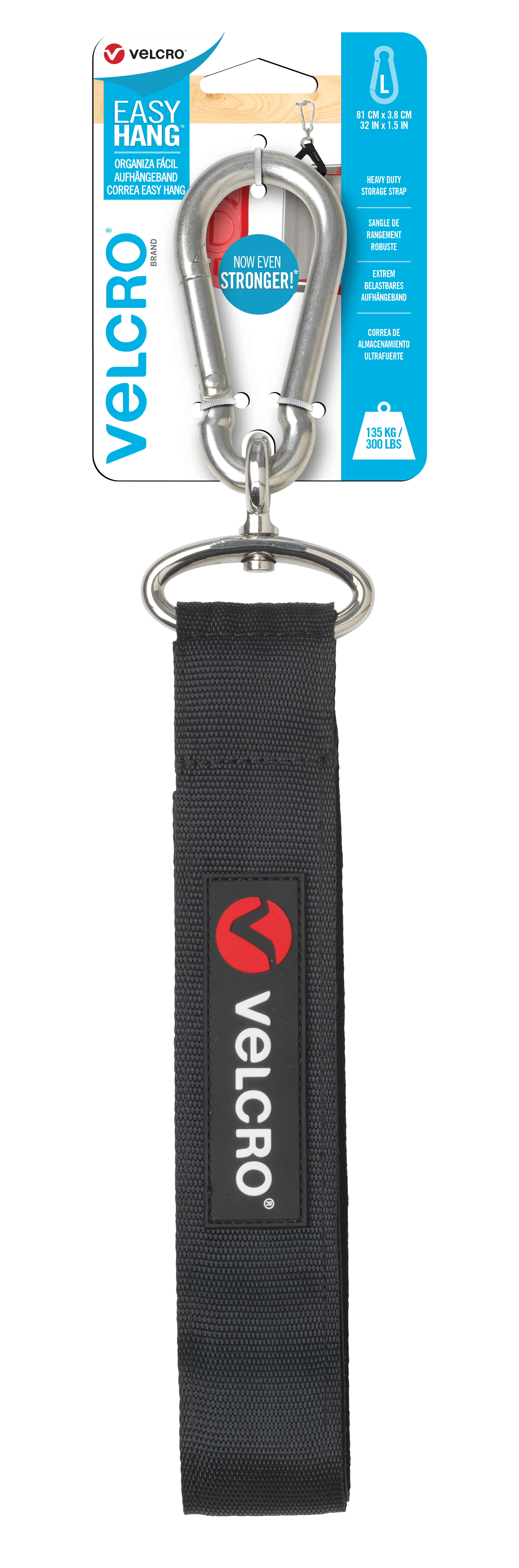 VELCRO® Brand EASY HANG™ Storage Strap | Heavy Duty Outdoor Storage Extension Cords, Cables, Tools, Bikes | Organisation for Garden, Shed, RV | Large, Black