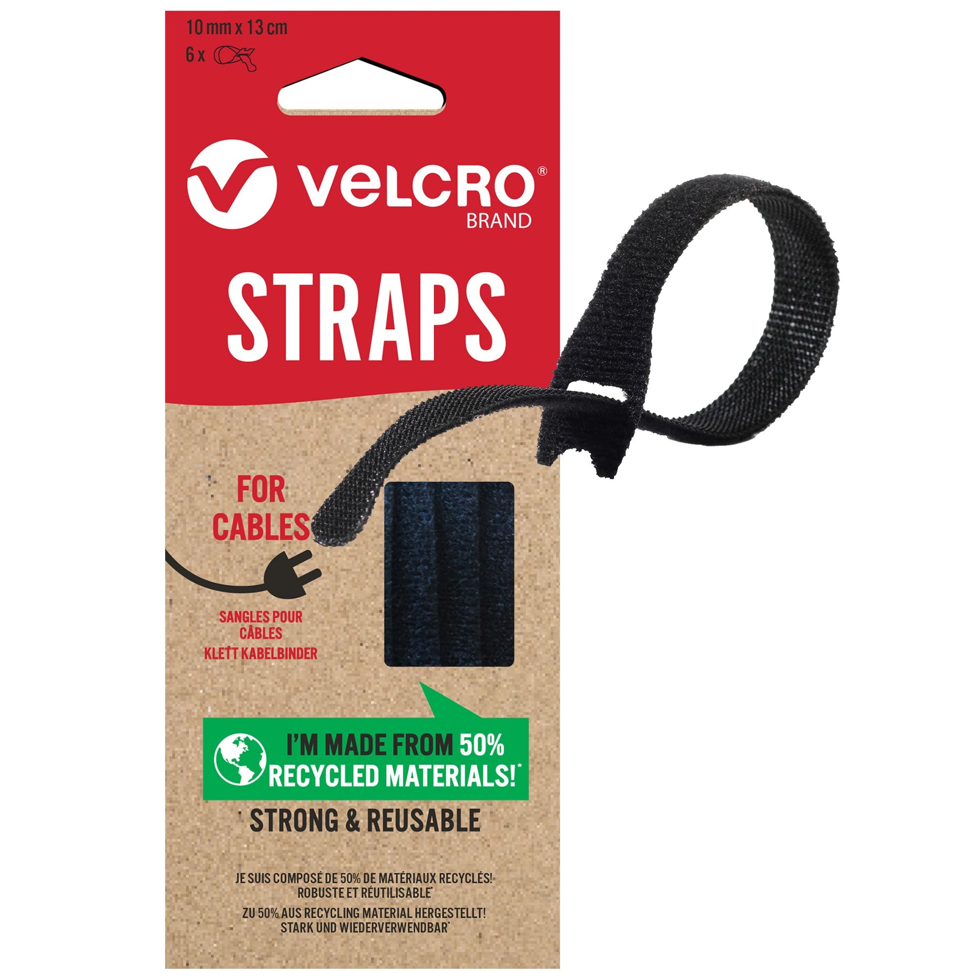 VELCRO® Brand ECO ONE-WRAP® Straps 10mm x 13cm, Black - Pack of 6