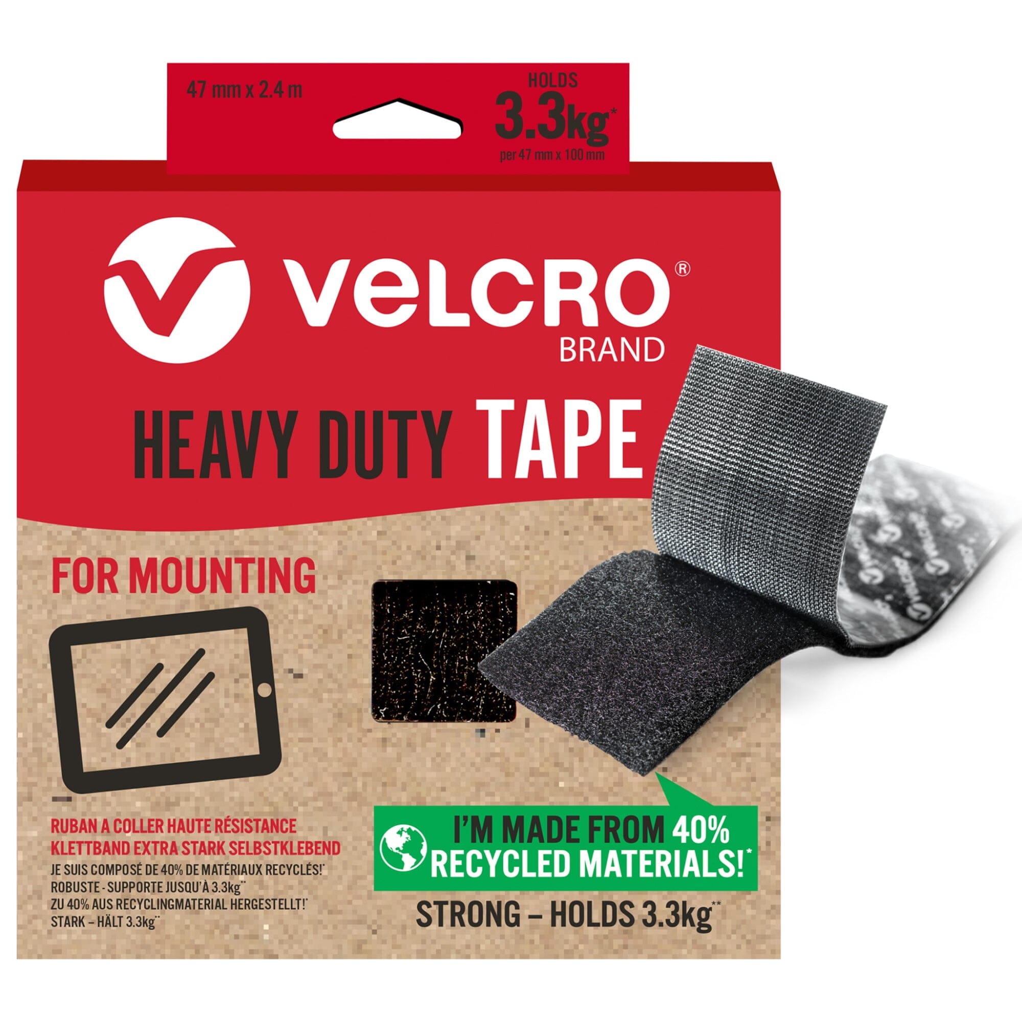 VELCRO® Brand ECO Heavy Duty Tape 47mm x 2.4m. Black.
