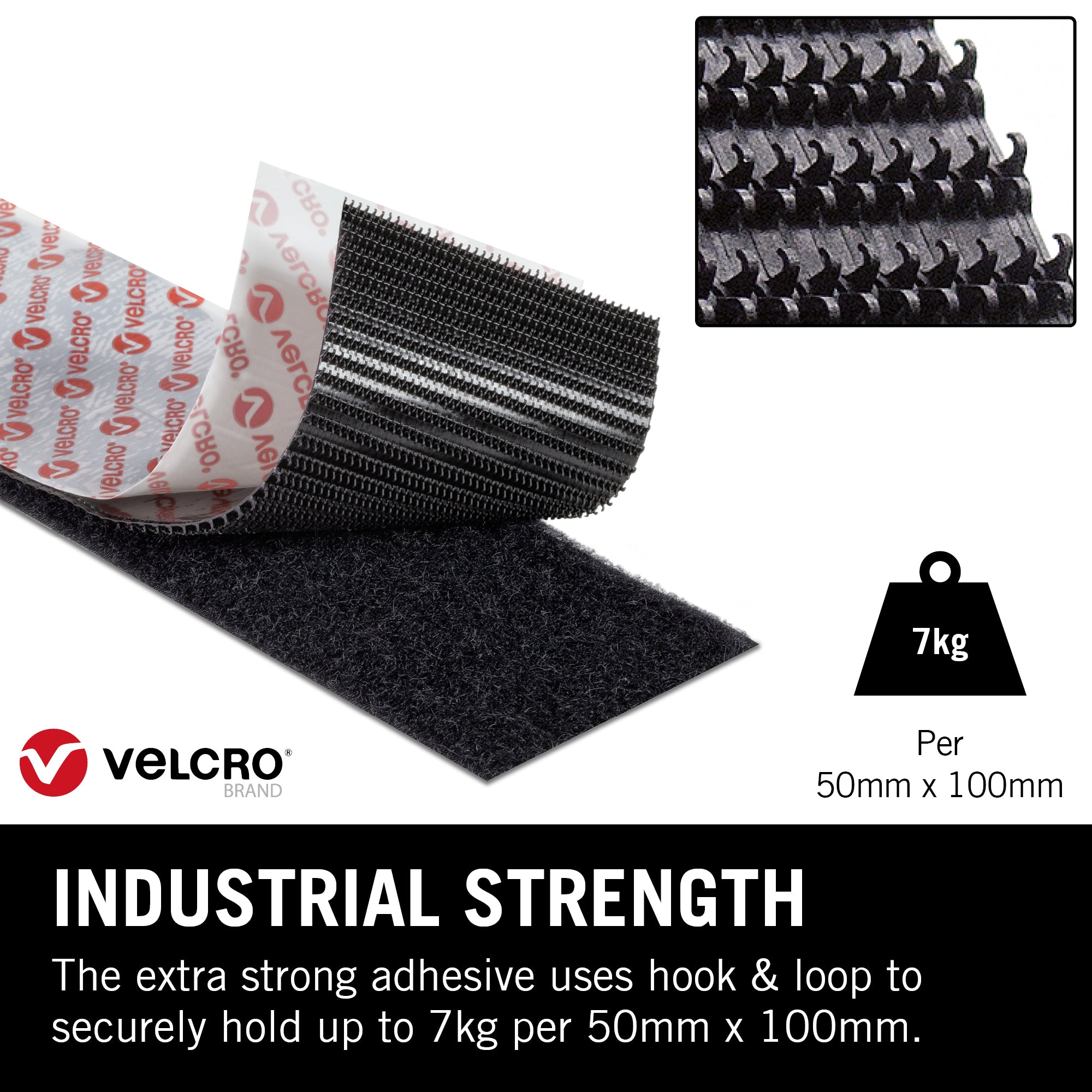 VELCRO® Brand Heavy Duty Stick On Tape 2.5m - Black